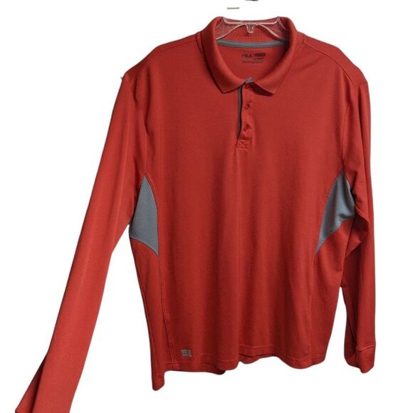 Fila Polo Shirt Men XX-Large Performance Golf Long Sleeves Top Orange XXL - Picture 1 of 8